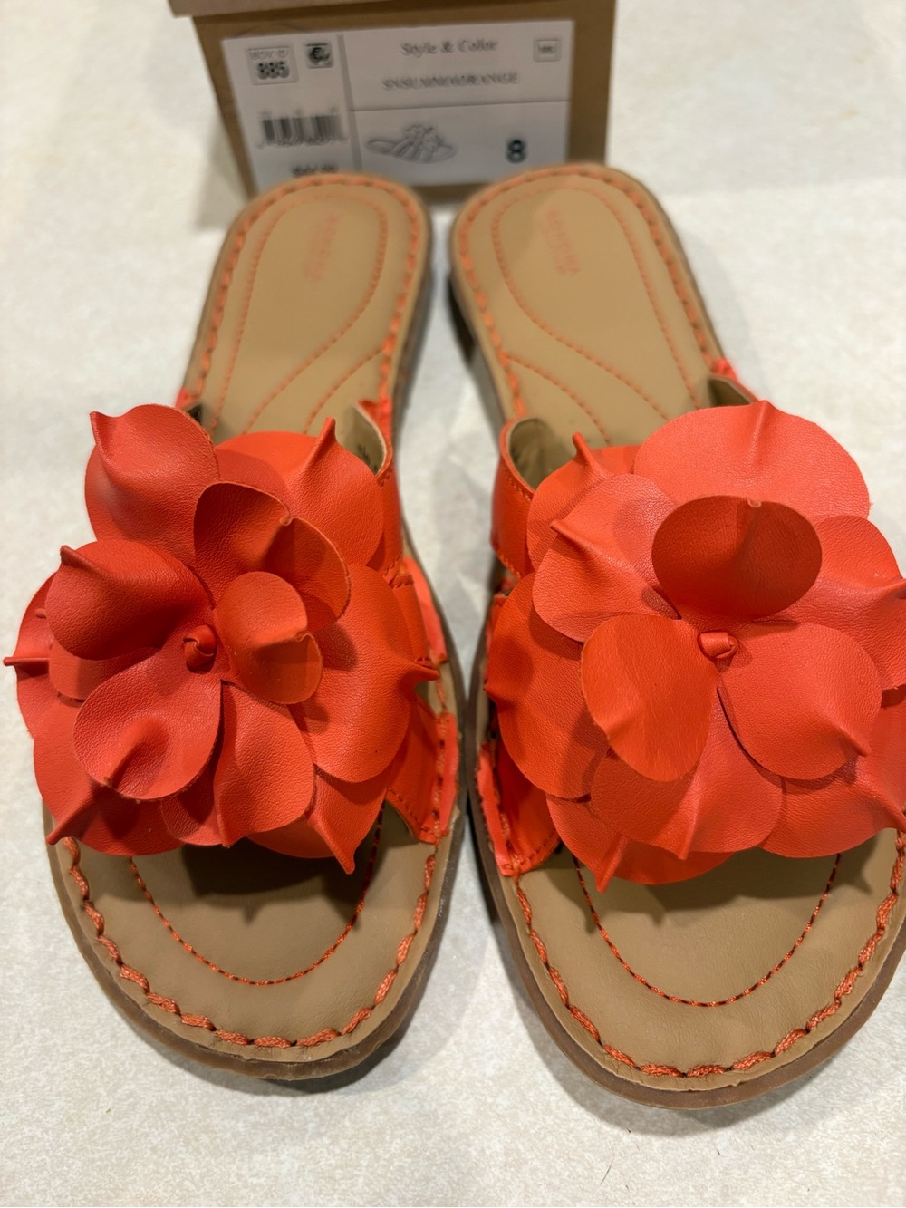 Sonoma Women’s Coral Orange Floral Slide Sandals size 8